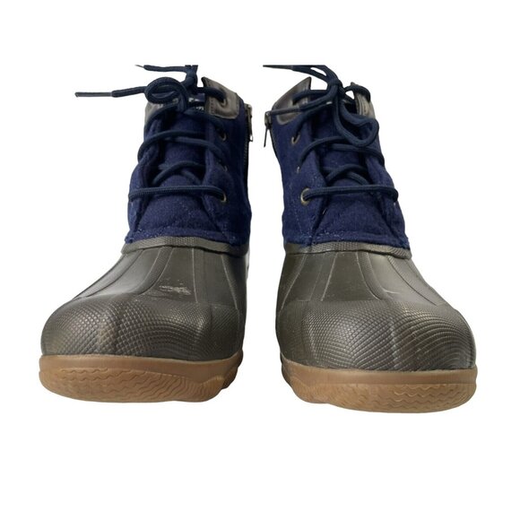 Sperry Duck Boots Blue Brown Rubber Bootie Waterproof Lace Up Zipper Womens 6 - Picture 5 of 9